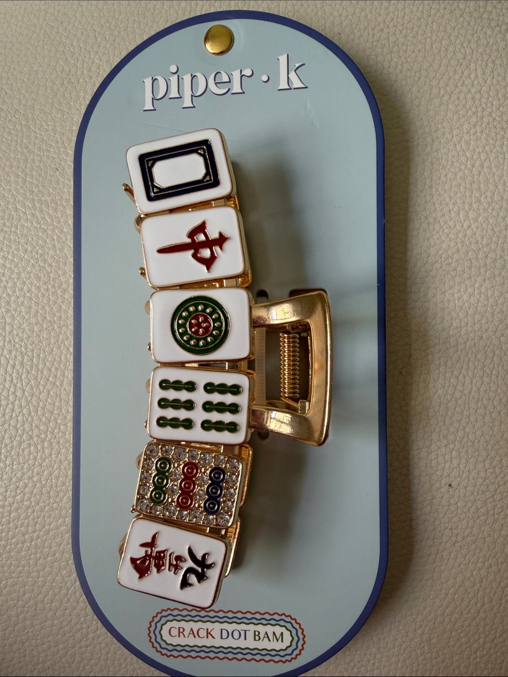 NWT piper•k White Mahjong Tile Hair Claw Clip